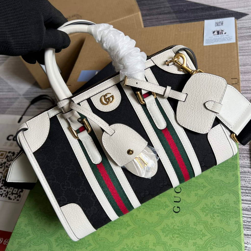 Gucci 715772 Small canvas top handle bag White leather