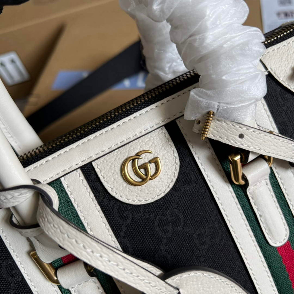 Gucci 715772 Small canvas top handle bag White leather