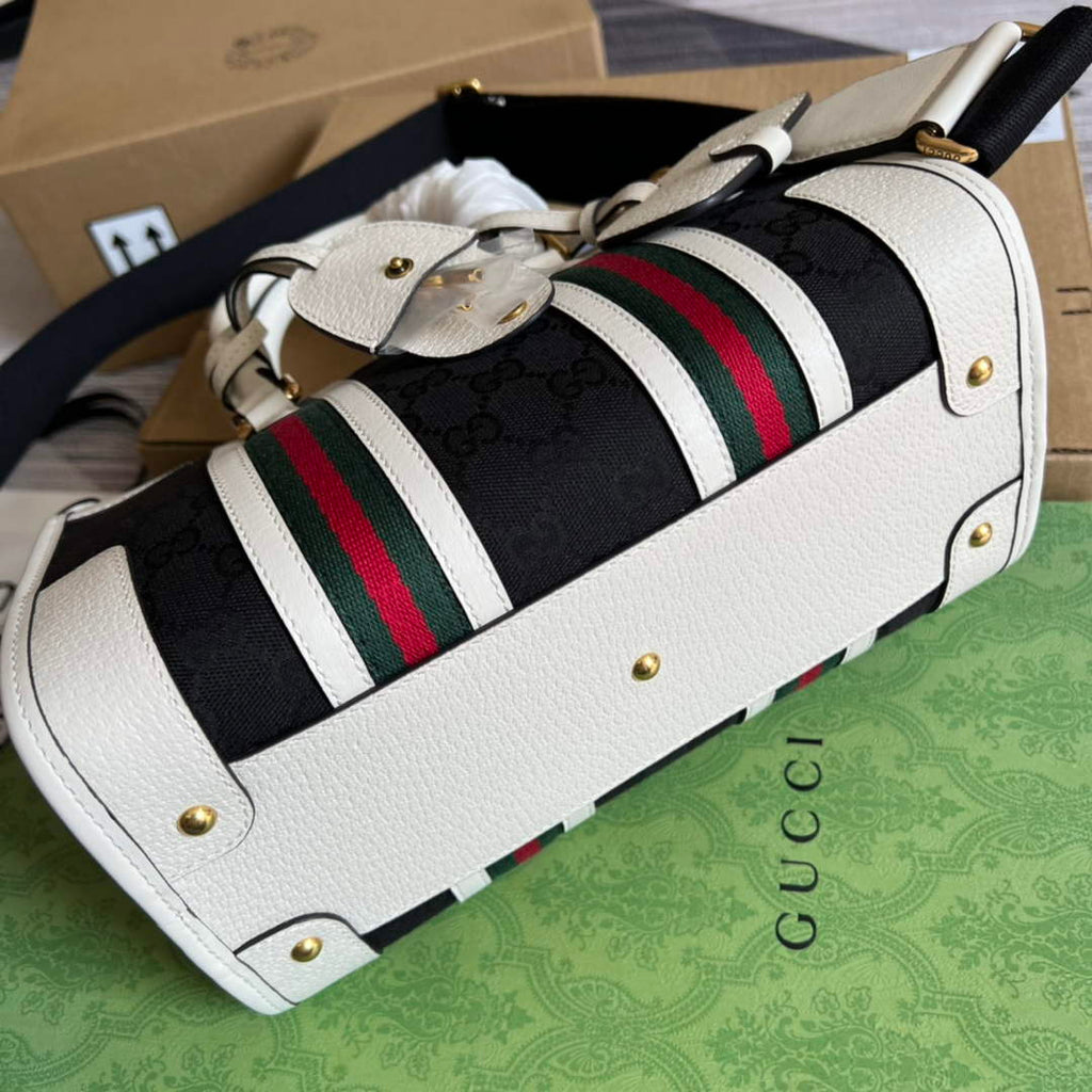 Gucci 715772 Small canvas top handle bag White leather