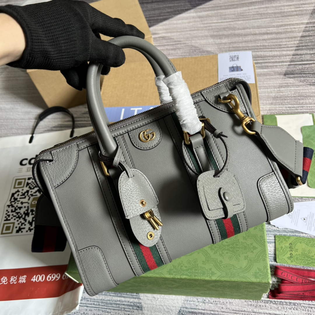 Gucci 715772 Small top handle bag with Double G Gray leather