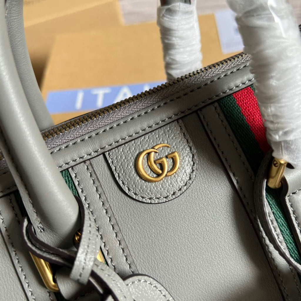 Gucci 715772 Small top handle bag with Double G Gray leather