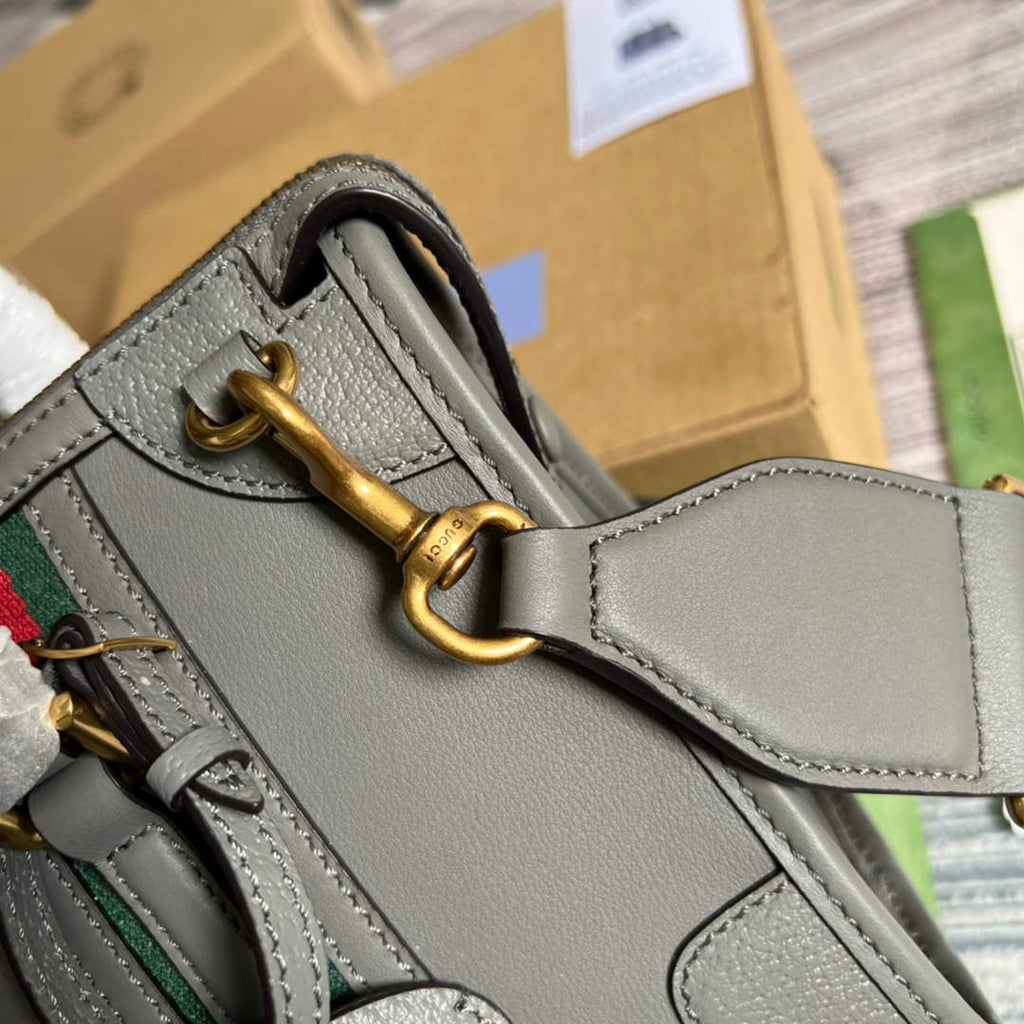 Gucci 715772 Small top handle bag with Double G Gray leather