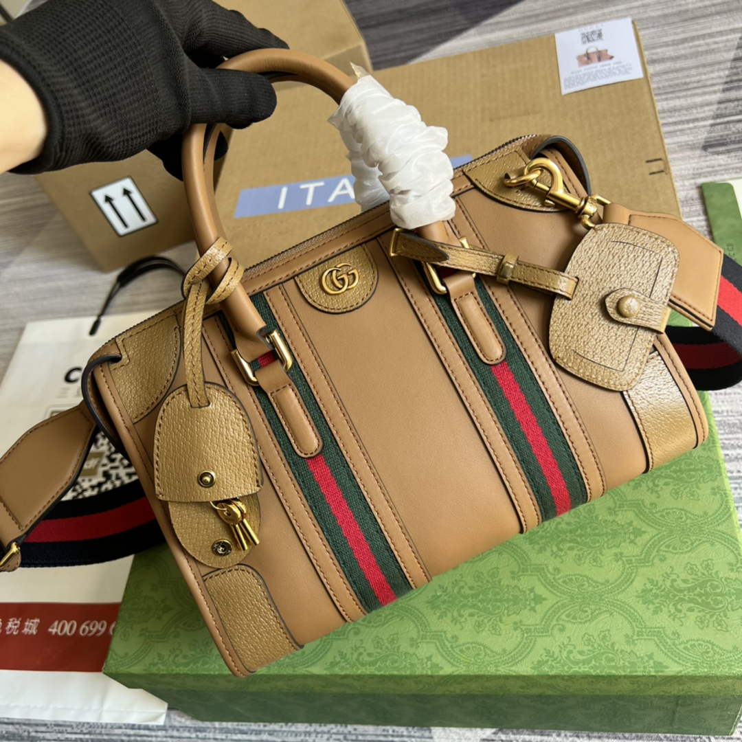 Gucci 715772 Small top handle bag with Double G Brown leather