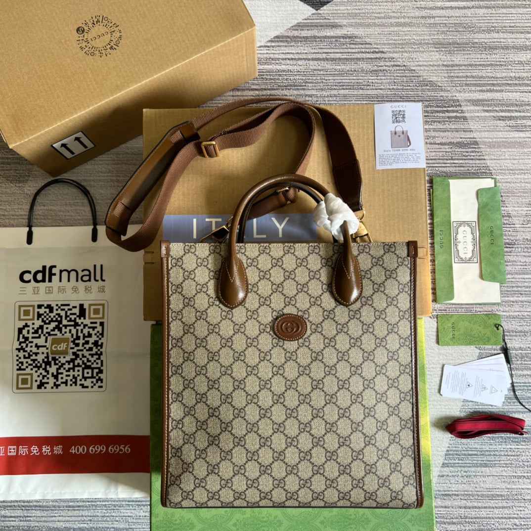 Gucci 723308 Tote bag with Interlocking G Brown leather