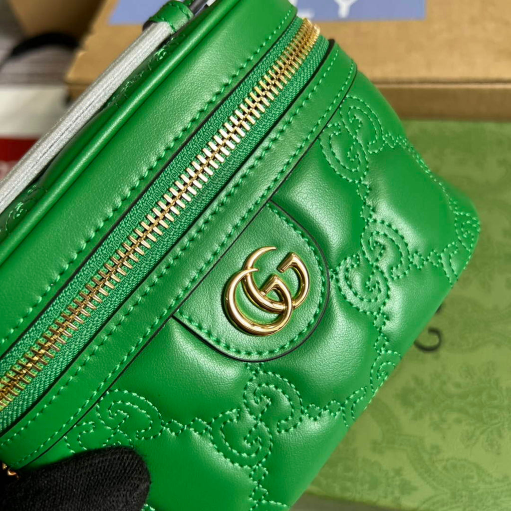 Gucci ‎723770 GG Matelassé top handle mini bag green leather