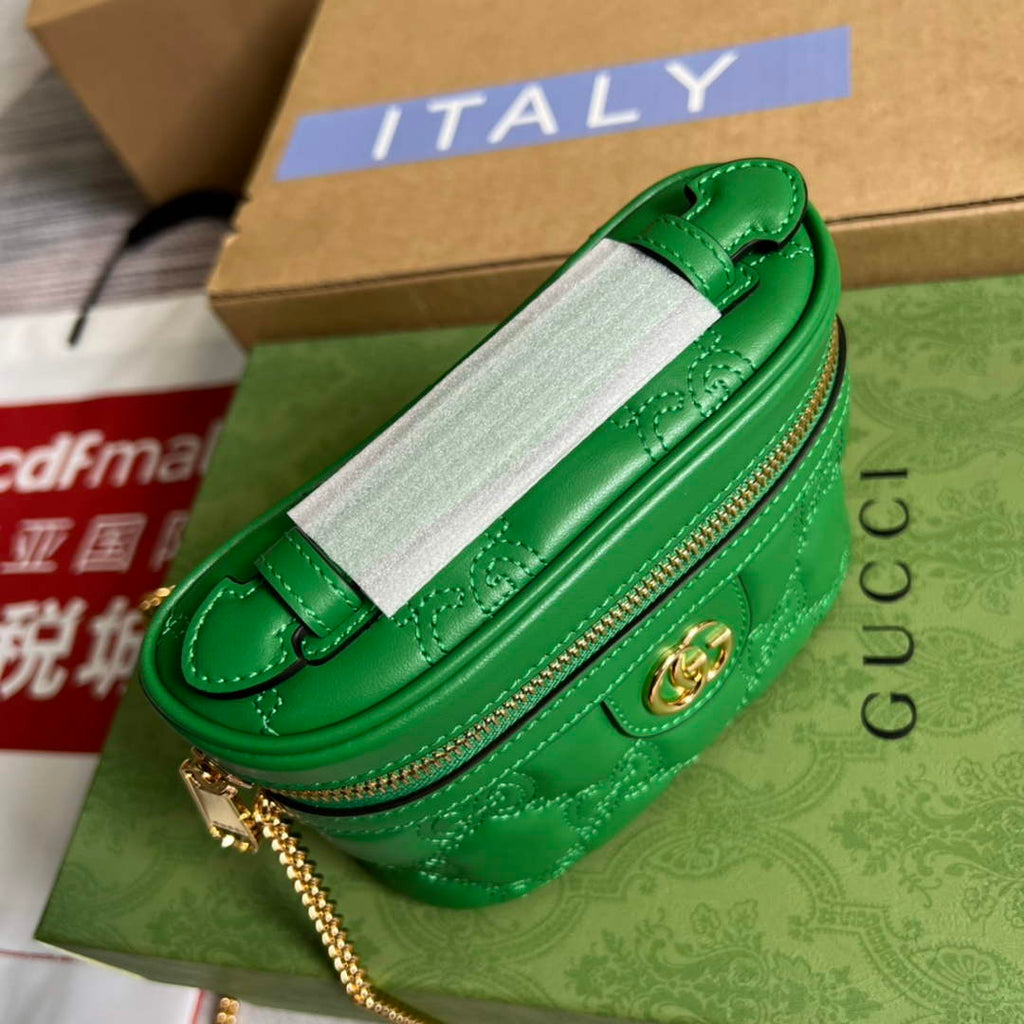 Gucci ‎723770 GG Matelassé top handle mini bag green leather