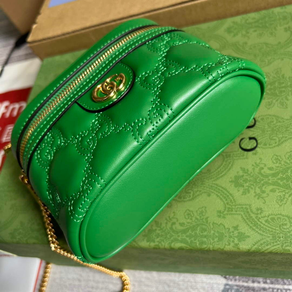 Gucci ‎723770 GG Matelassé top handle mini bag green leather