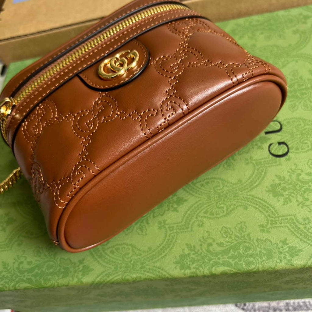 Gucci ‎723770 GG Matelassé top handle mini bag Brown leather