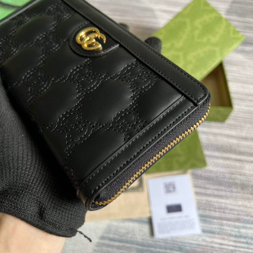 Gucci 723784 GG Matelassé zip-around wallet black leather