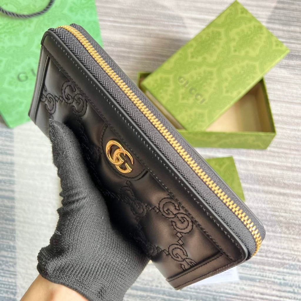 Gucci 723784 GG Matelassé zip-around wallet black leather