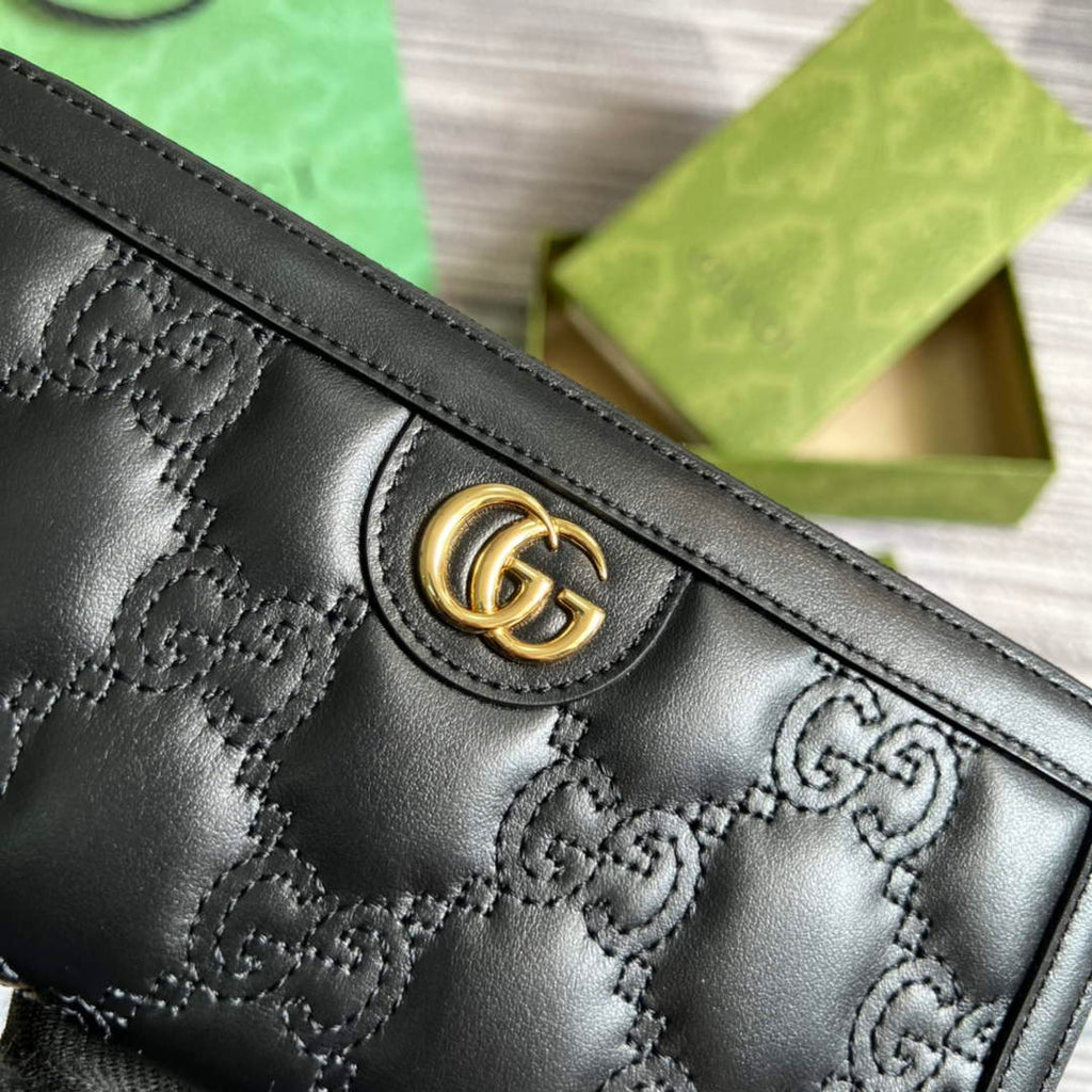 Gucci 723784 GG Matelassé zip-around wallet black leather
