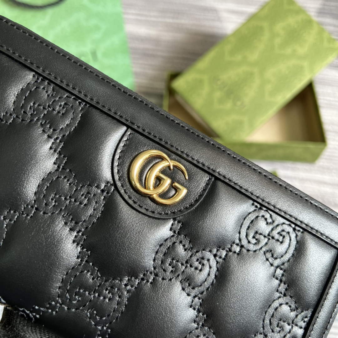 Gucci 723784 GG Matelassé zip-around wallet black leather