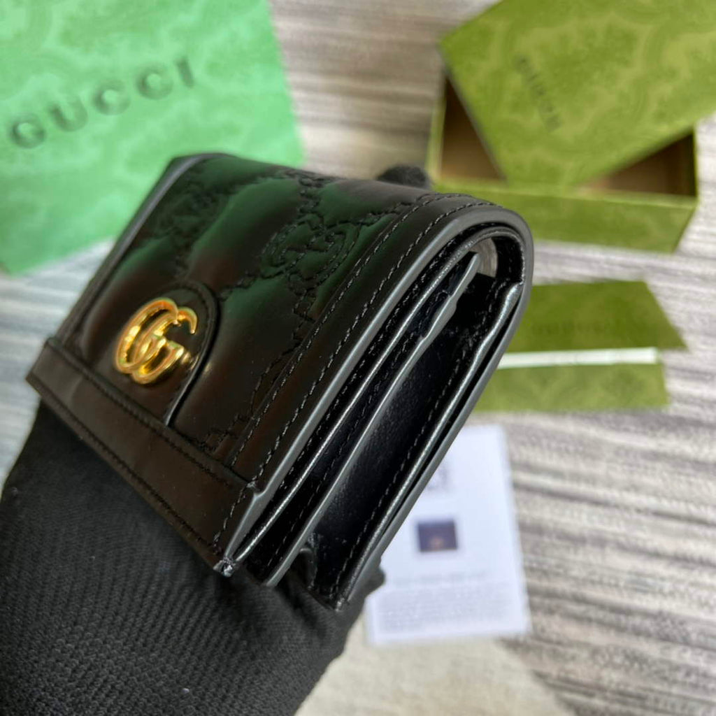 Gucci 723786 GG Matelassé card case wallet black leather