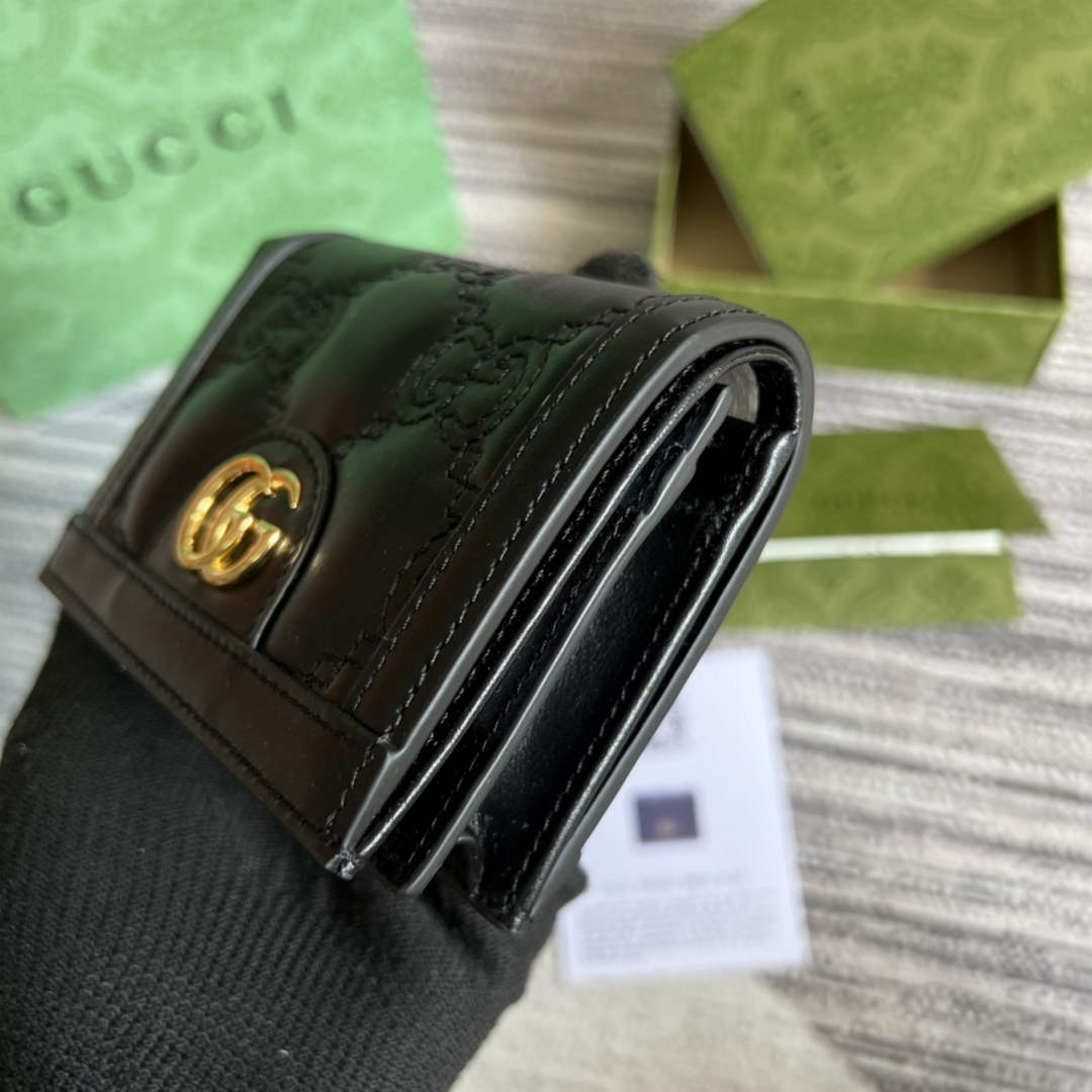 Gucci 723786 GG Matelassé card case wallet black leather