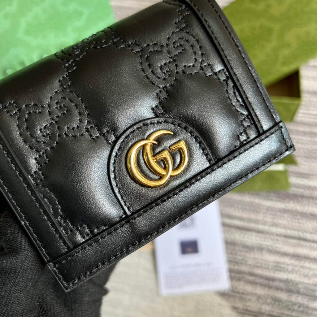 Gucci 723786 GG Matelassé card case wallet black leather