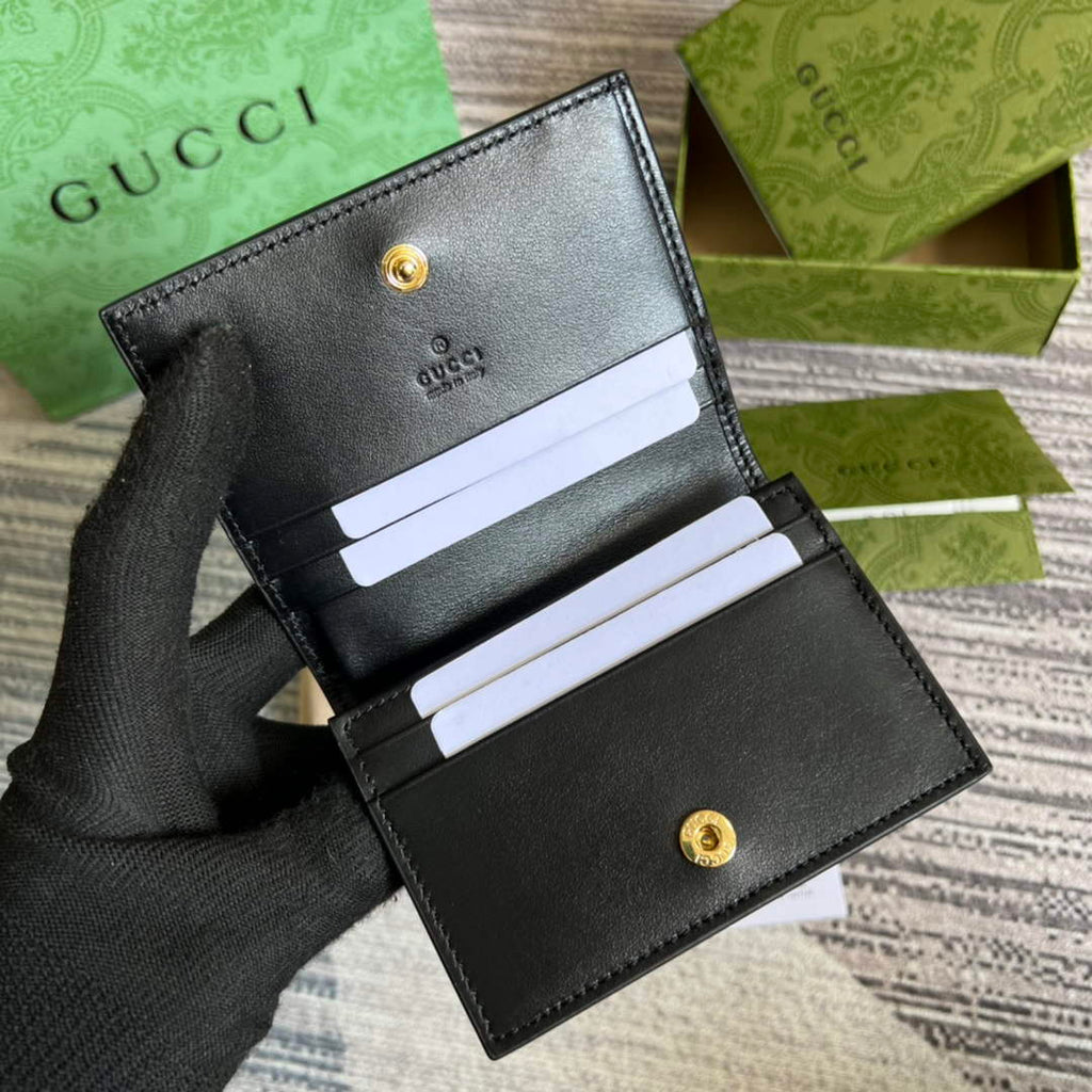 Gucci 723786 GG Matelassé card case wallet black leather