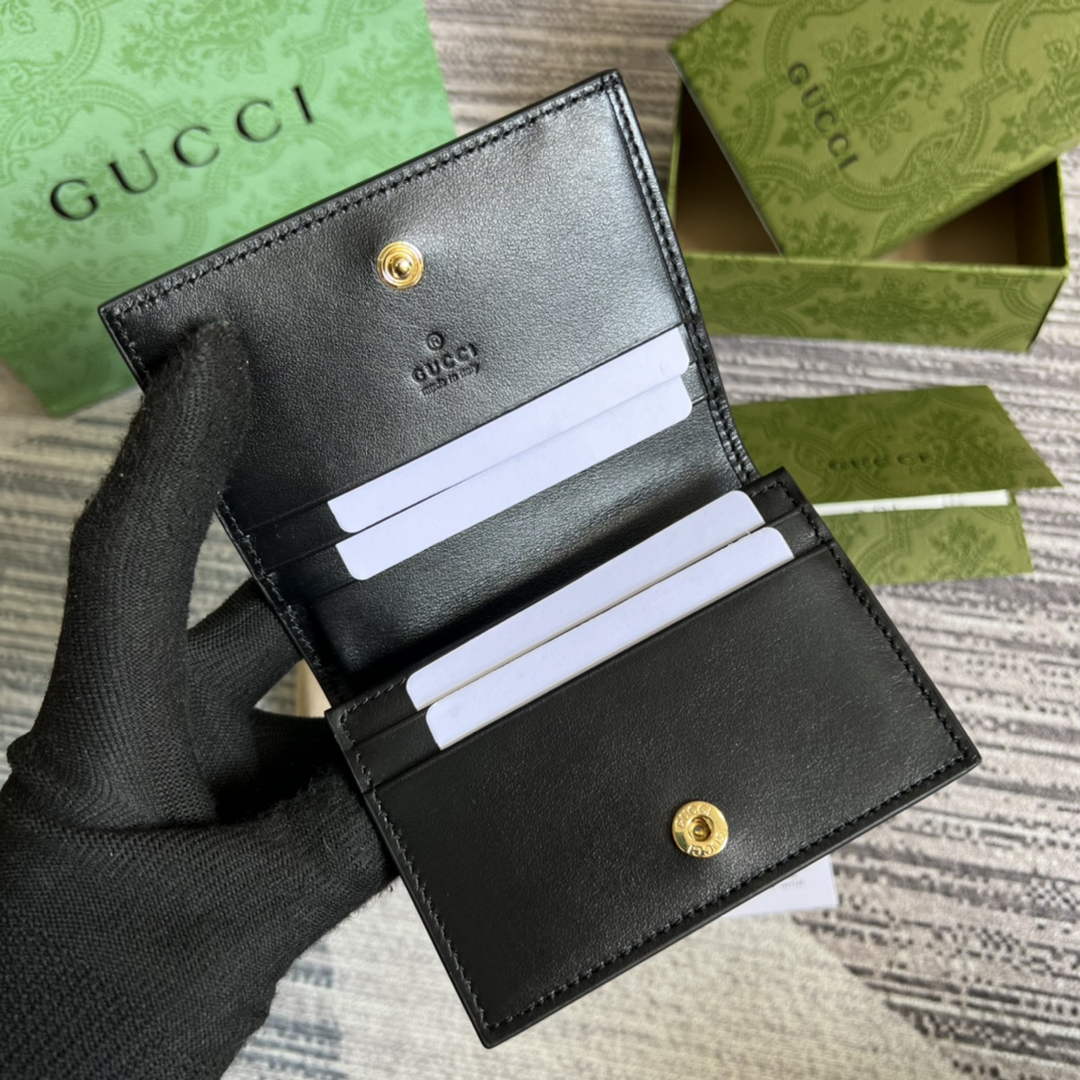 Gucci 723786 GG Matelassé card case wallet black leather