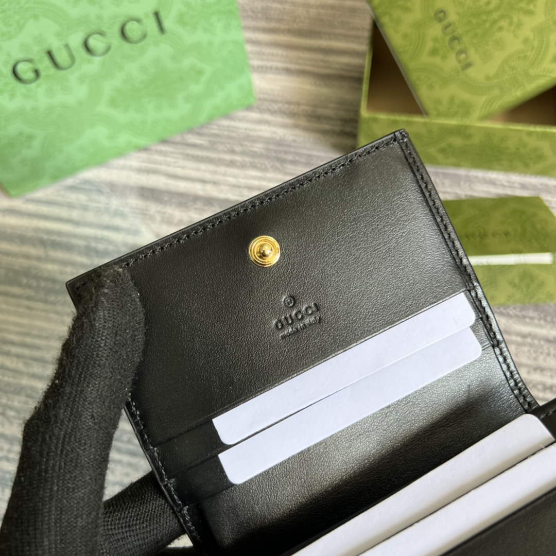 Gucci 723786 GG Matelassé card case wallet black leather