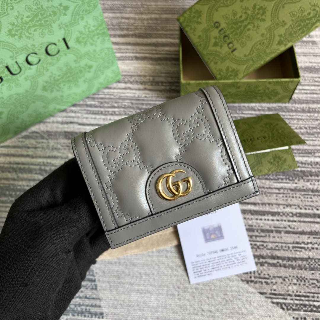 Gucci 723786 GG Matelassé card case wallet gray leather