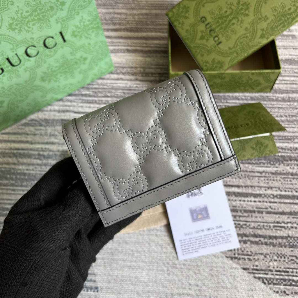Gucci 723786 GG Matelassé card case wallet gray leather
