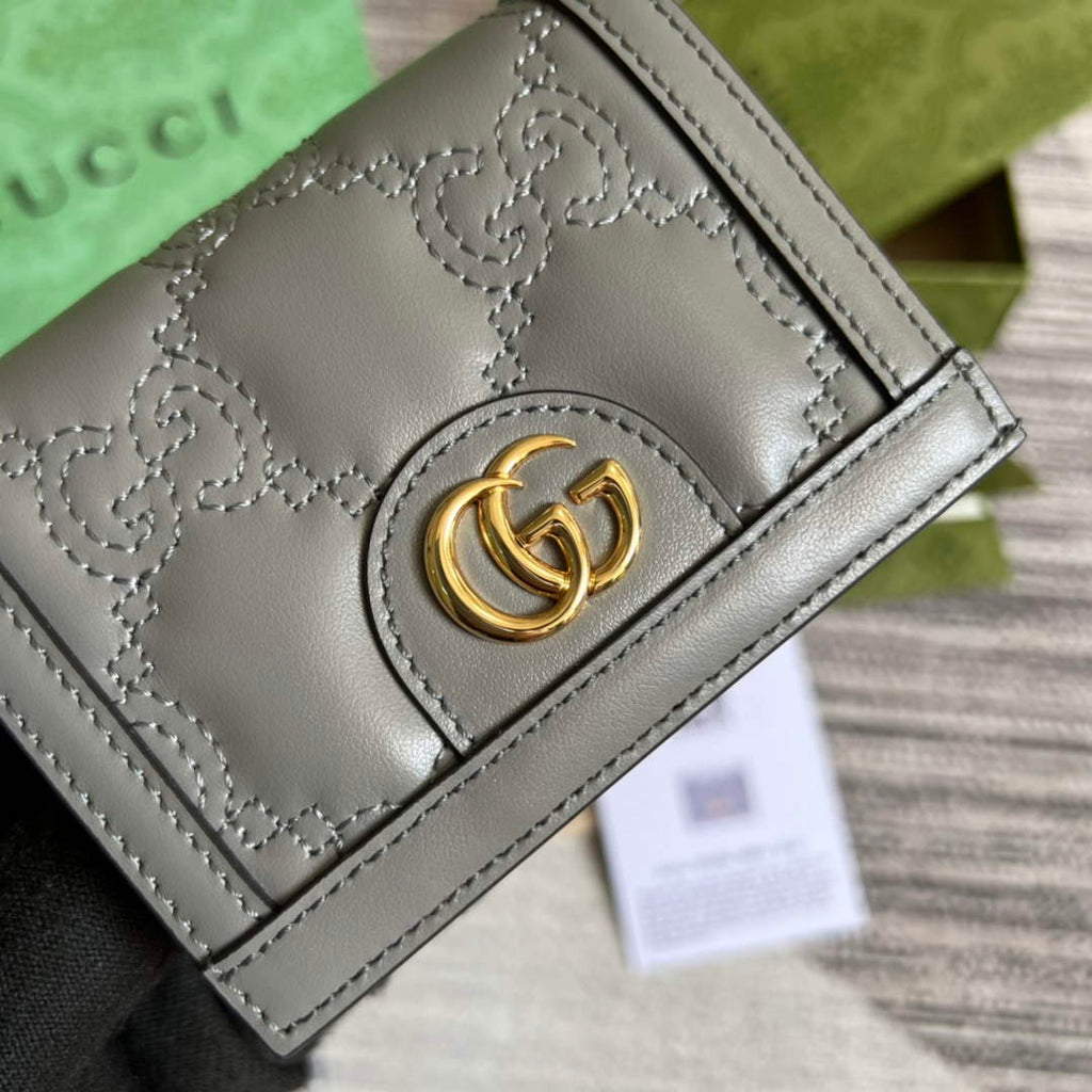 Gucci 723786 GG Matelassé card case wallet gray leather