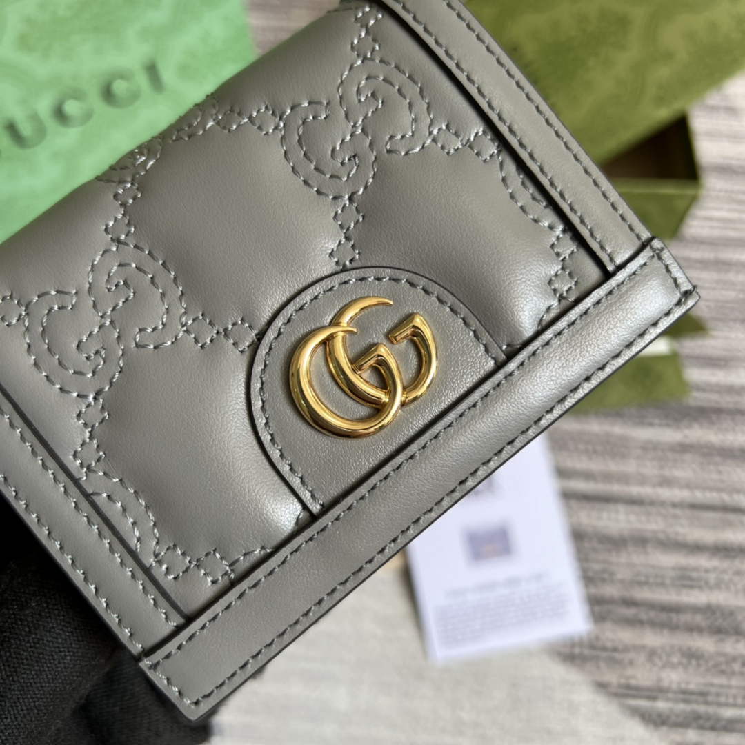 Gucci 723786 GG Matelassé card case wallet gray leather