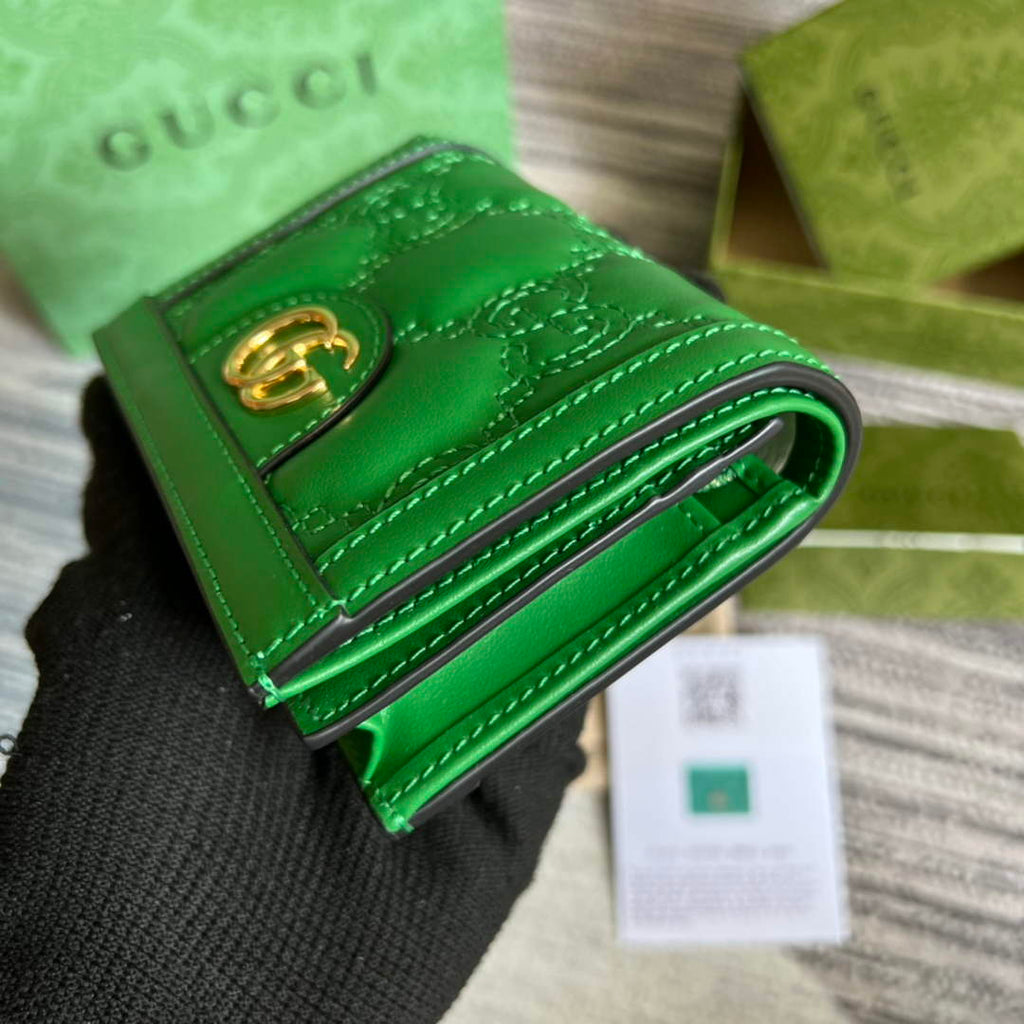 Gucci 723786 GG Matelassé card case wallet green leather