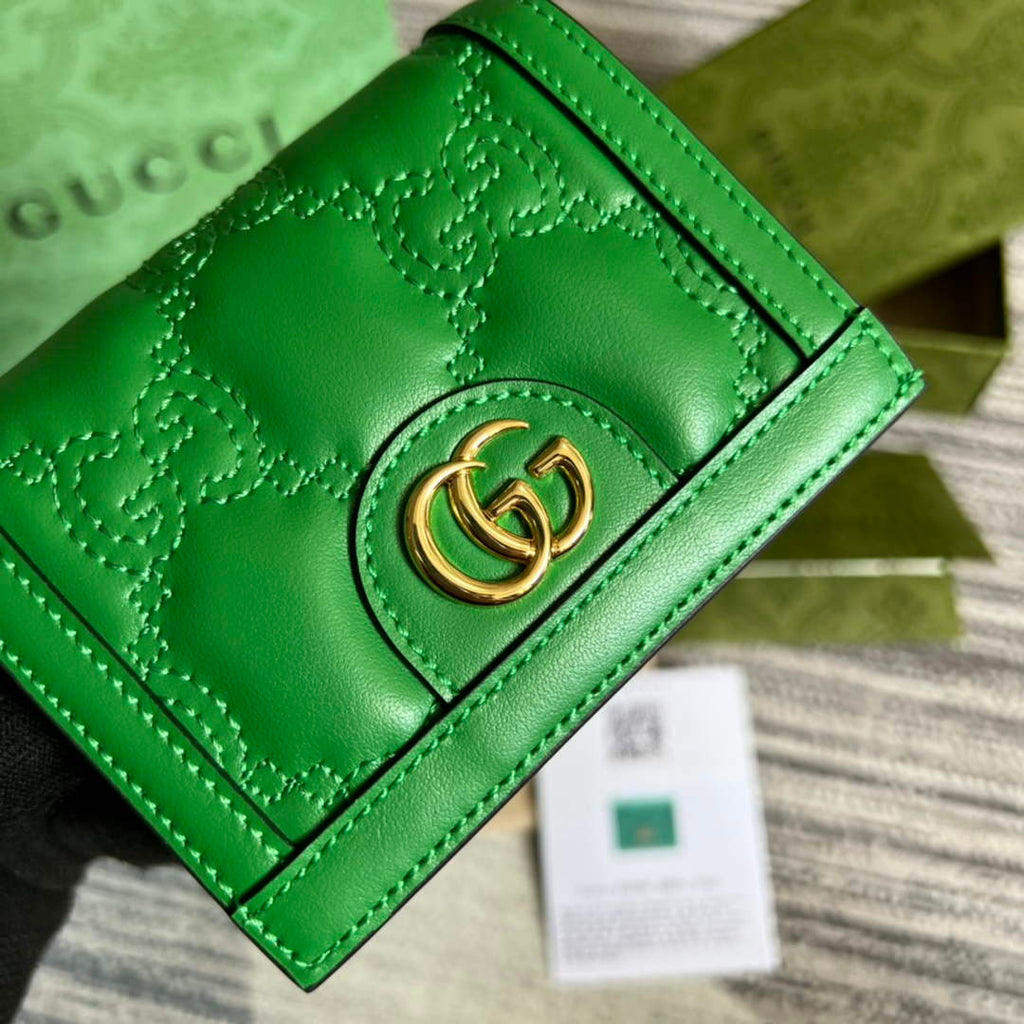Gucci 723786 GG Matelassé card case wallet green leather