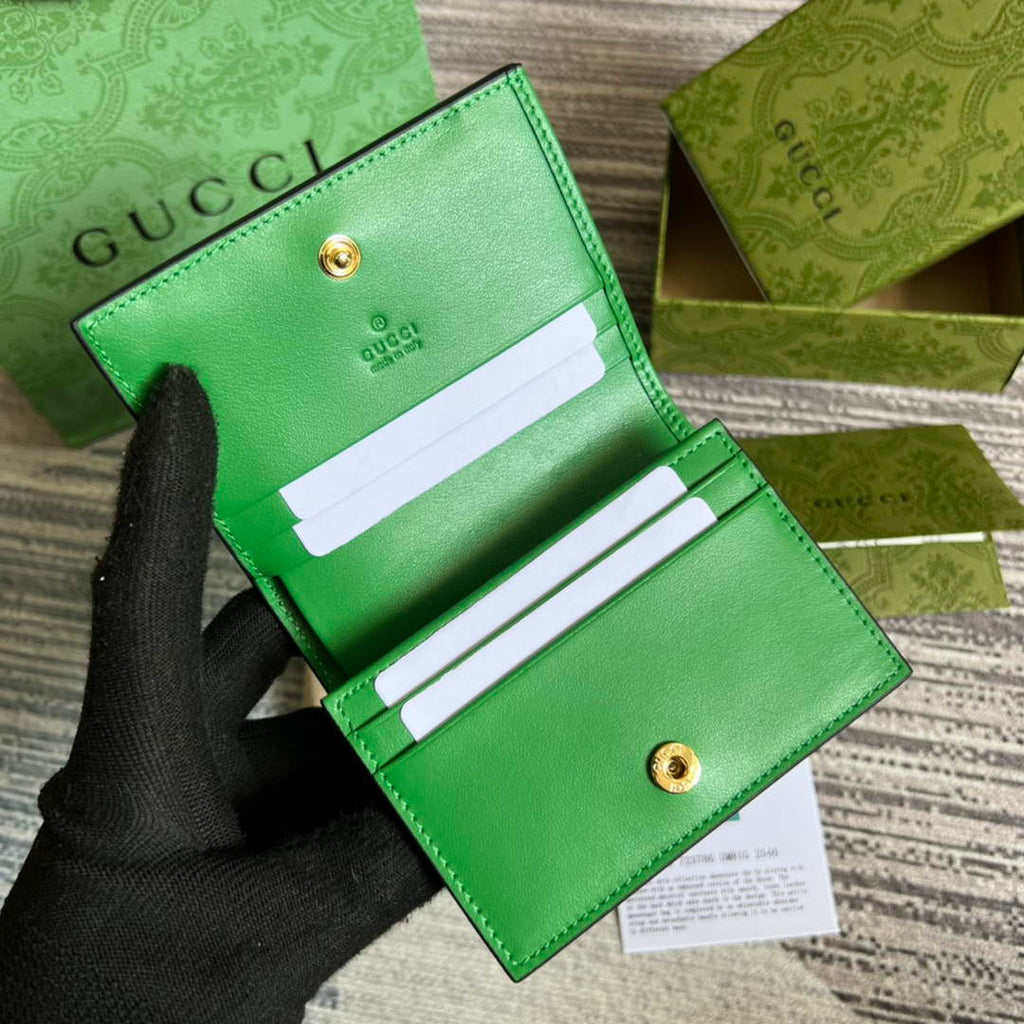 Gucci 723786 GG Matelassé card case wallet green leather