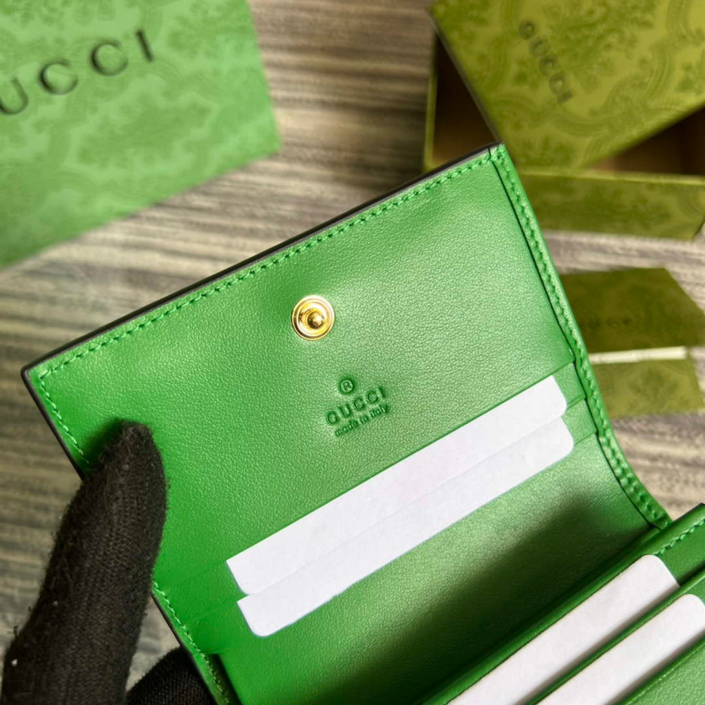 Gucci 723786 GG Matelassé card case wallet green leather