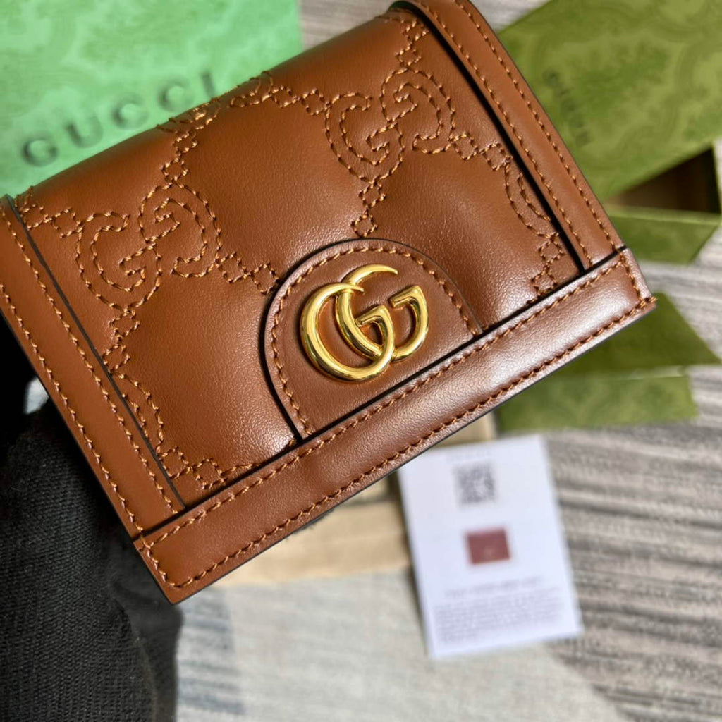 Gucci 723786 GG Matelassé card case wallet brown leather