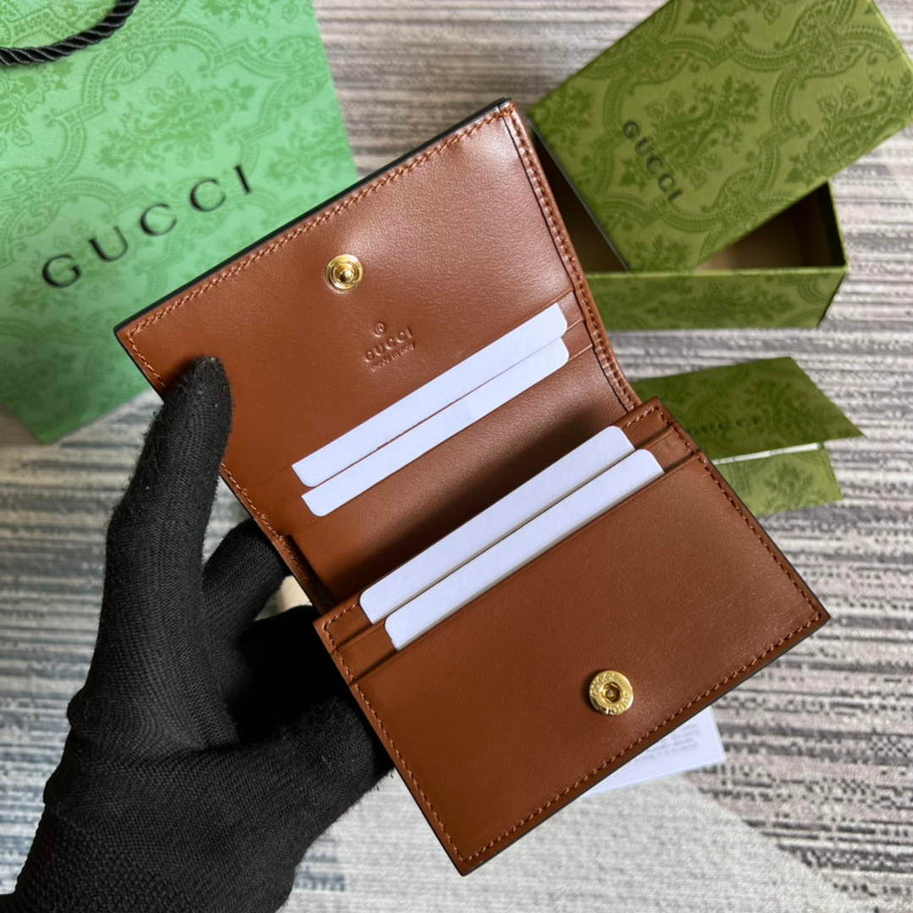 Gucci 723786 GG Matelassé card case wallet brown leather