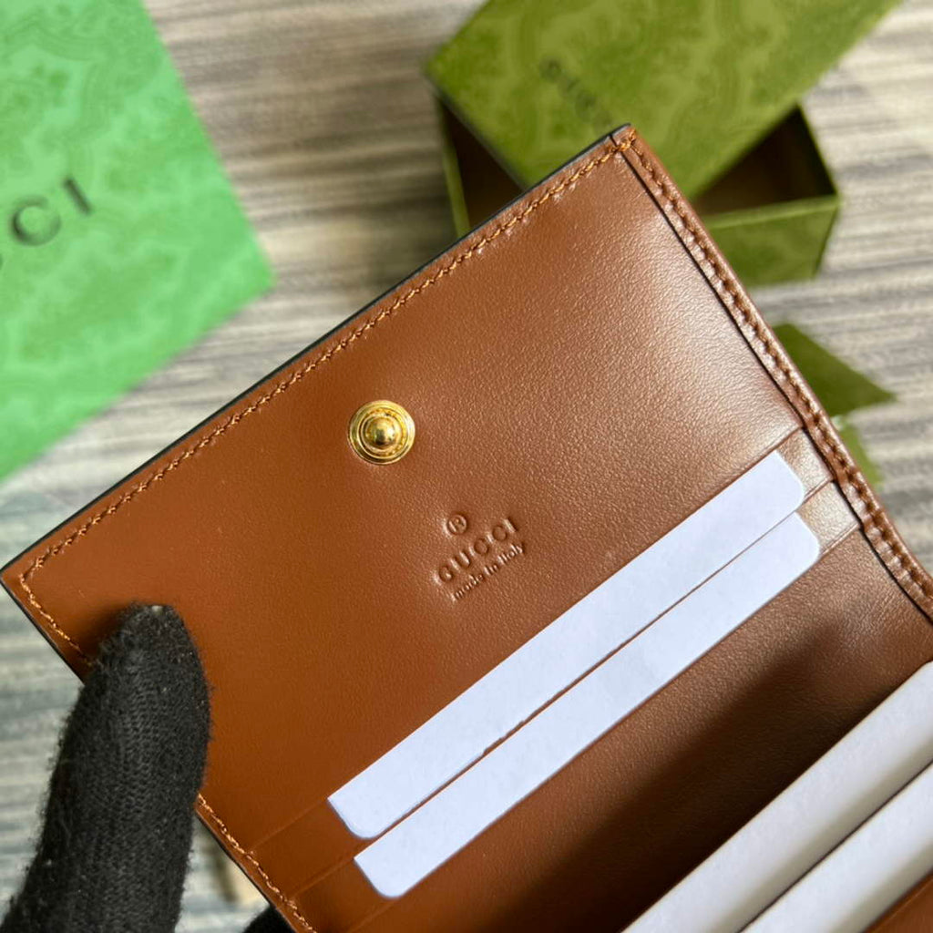 Gucci 723786 GG Matelassé card case wallet brown leather