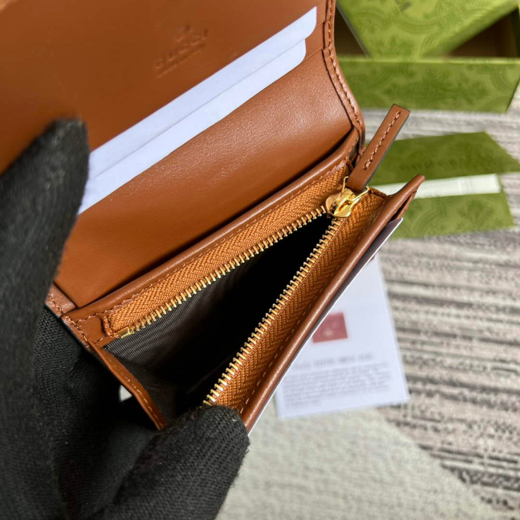 Gucci 723786 GG Matelassé card case wallet brown leather