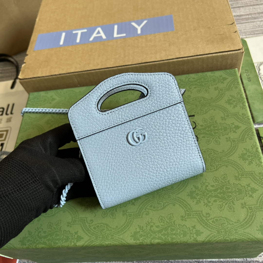 Gucci 701074 GG Marmont top handle card case wallet blue leather