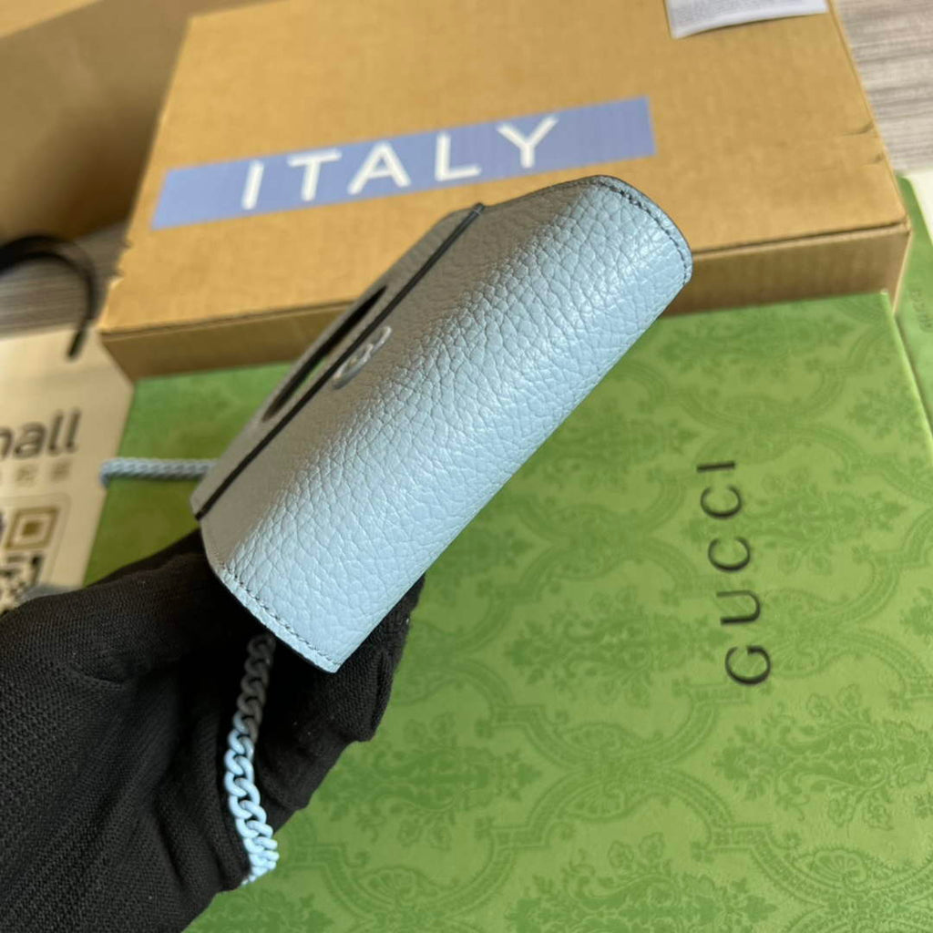 Gucci 701074 GG Marmont top handle card case wallet blue leather