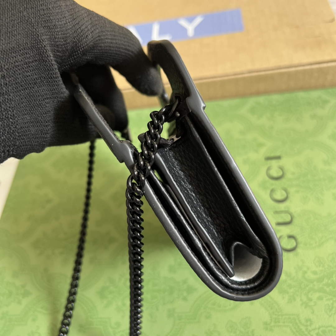 Gucci ‎701074 GG Marmont top handle card case wallet black leather