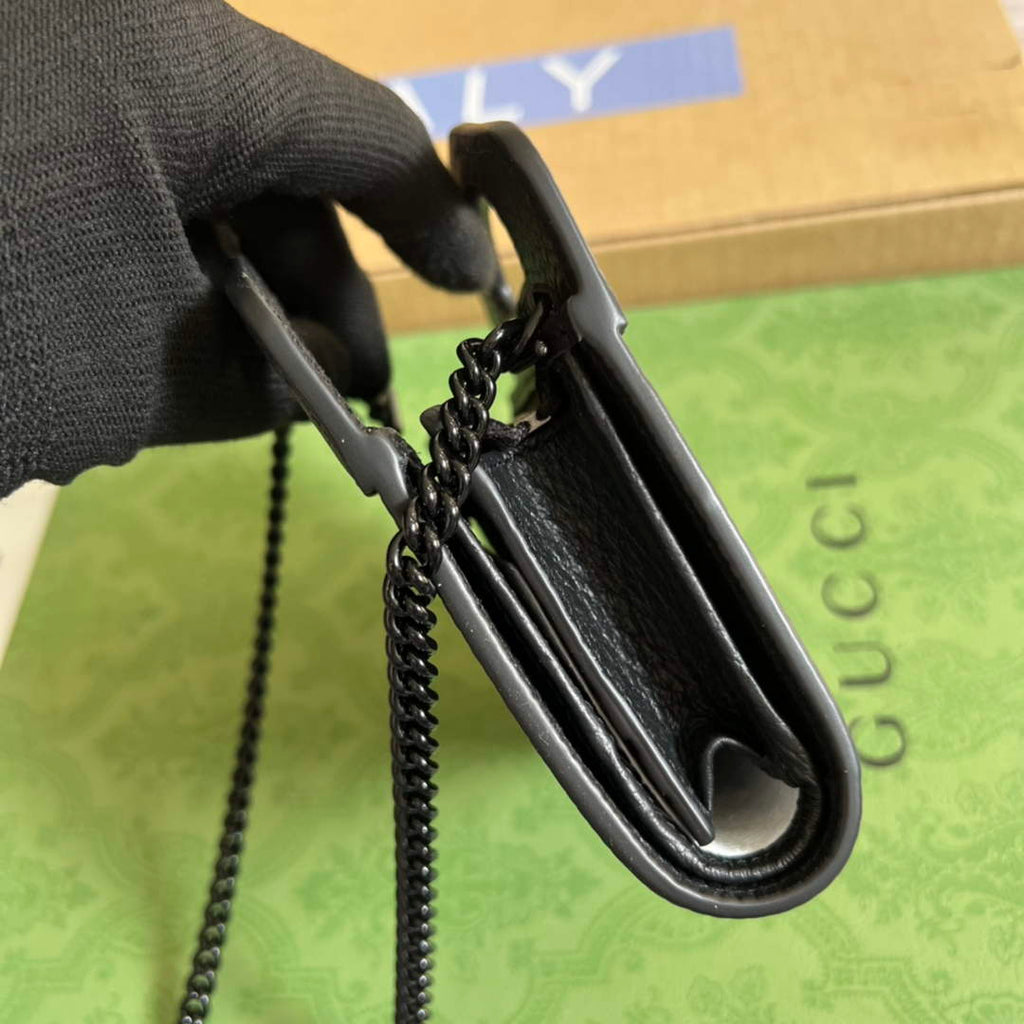 Gucci ‎701074 GG Marmont top handle card case wallet black leather