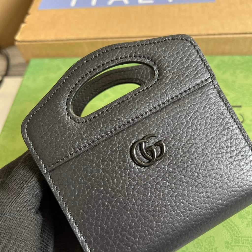 Gucci ‎701074 GG Marmont top handle card case wallet black leather