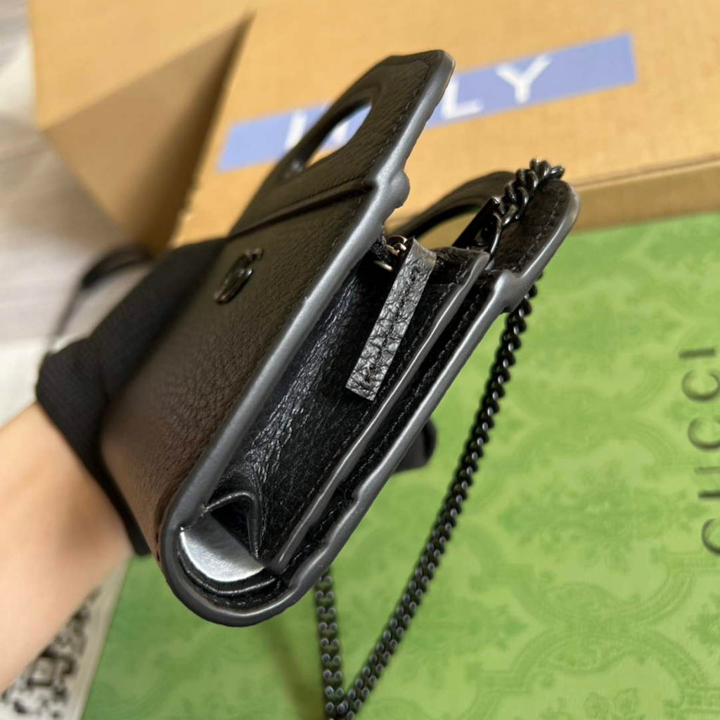 Gucci ‎701074 GG Marmont top handle card case wallet black leather