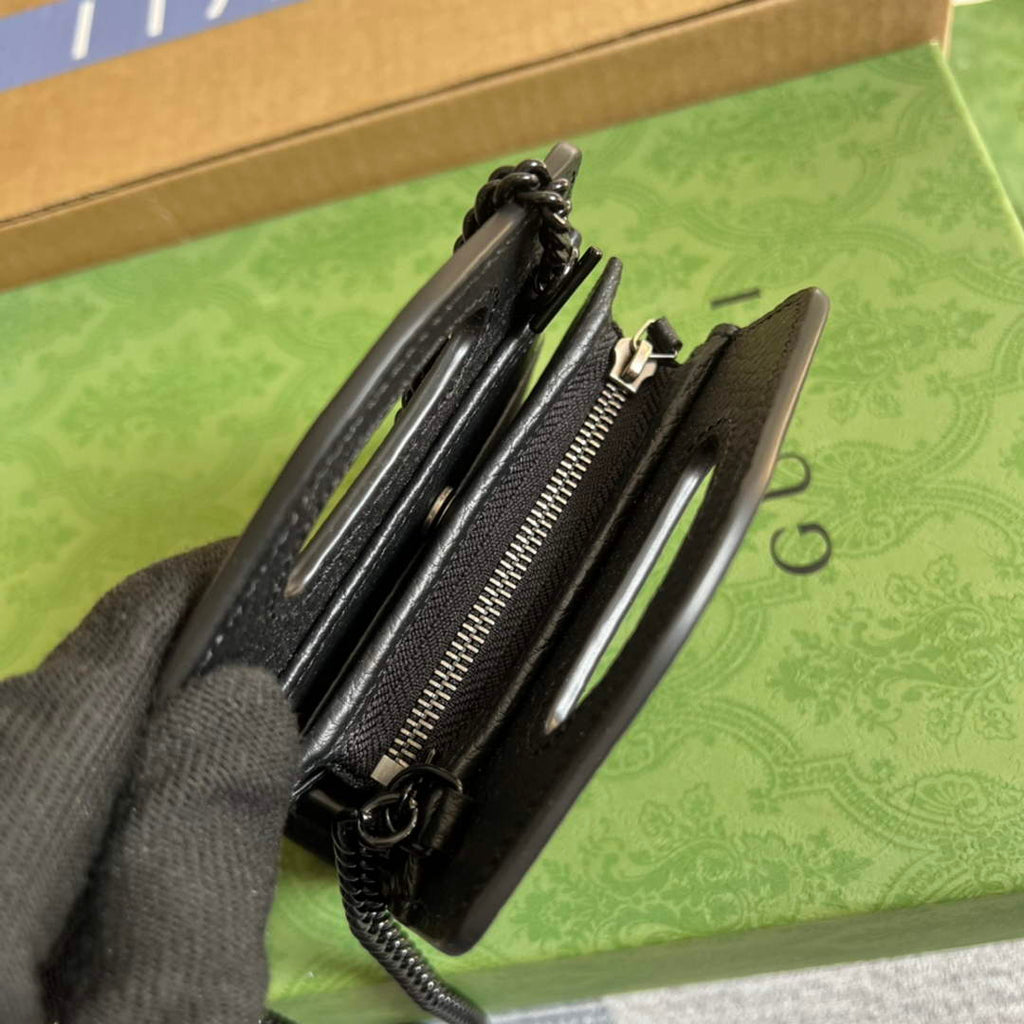 Gucci ‎701074 GG Marmont top handle card case wallet black leather