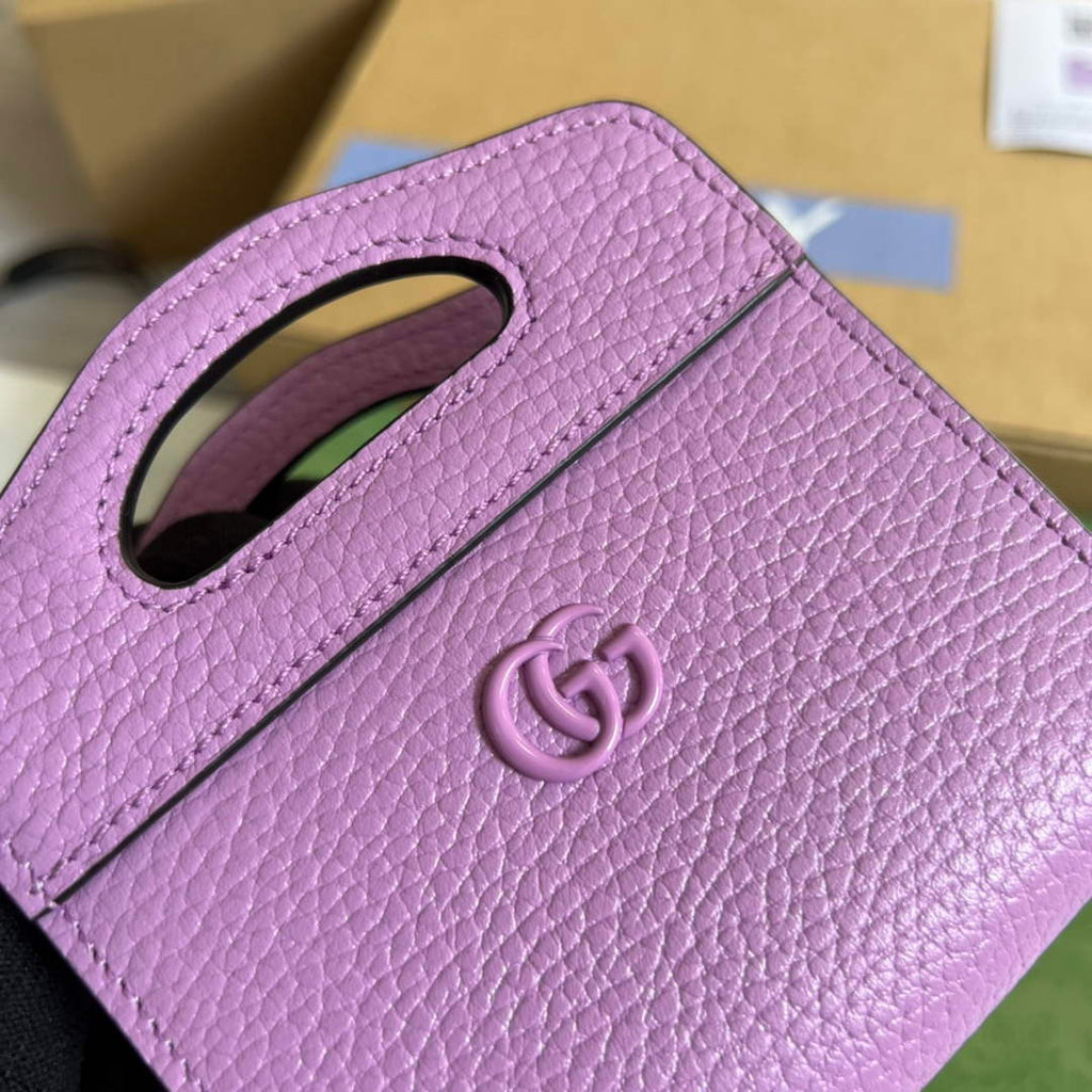 Gucci 701074 GG Marmont top handle card case wallet light purple leather