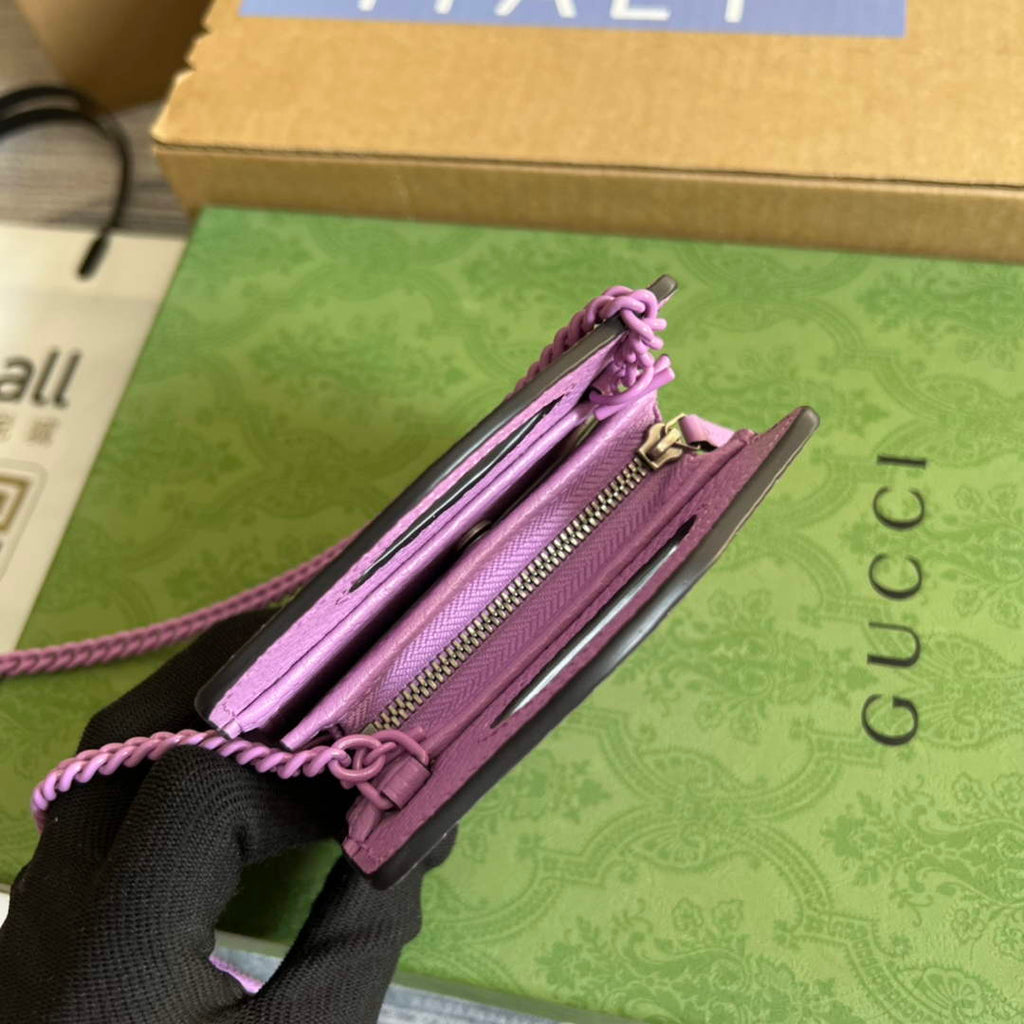 Gucci 701074 GG Marmont top handle card case wallet light purple leather