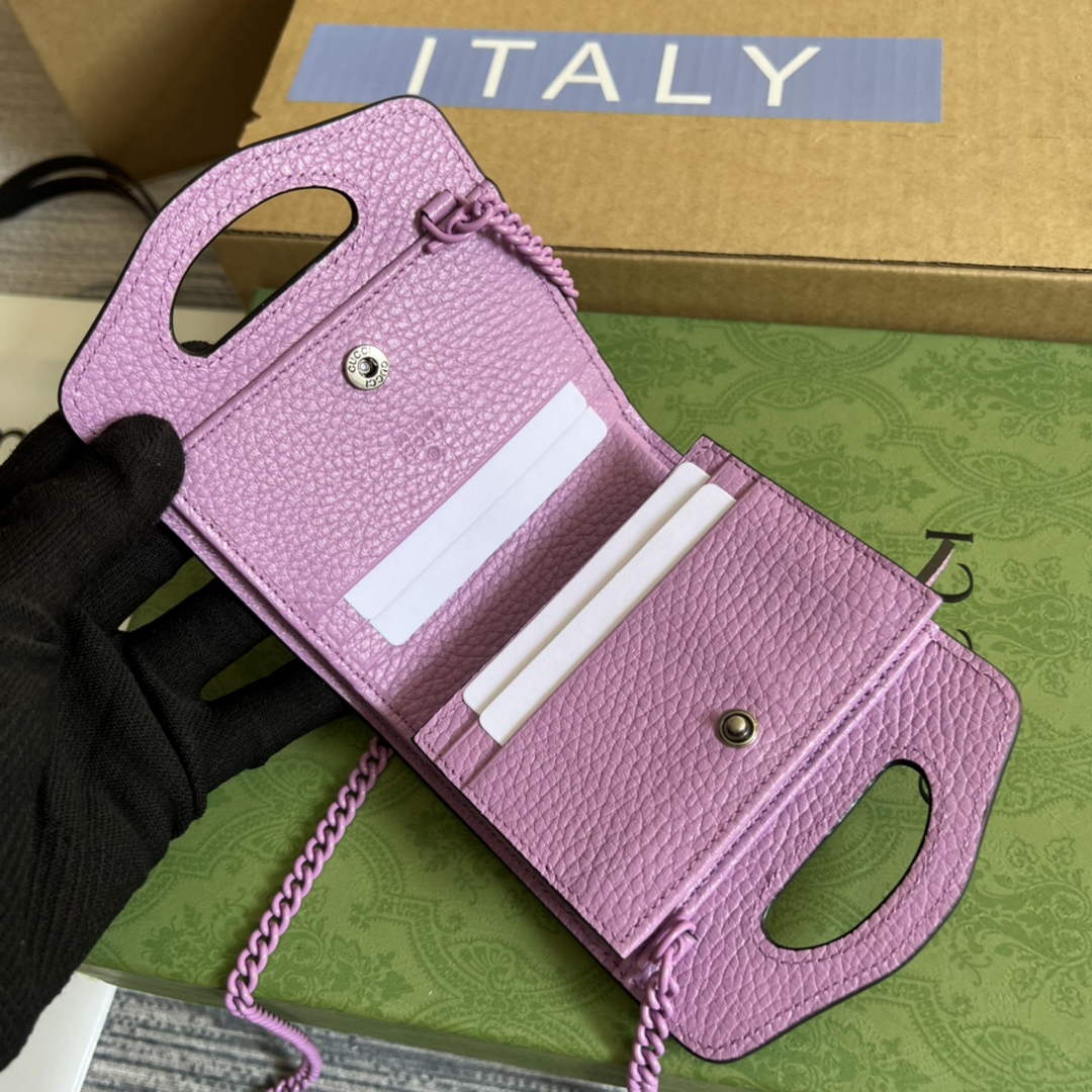 Gucci 701074 GG Marmont top handle card case wallet light purple leather