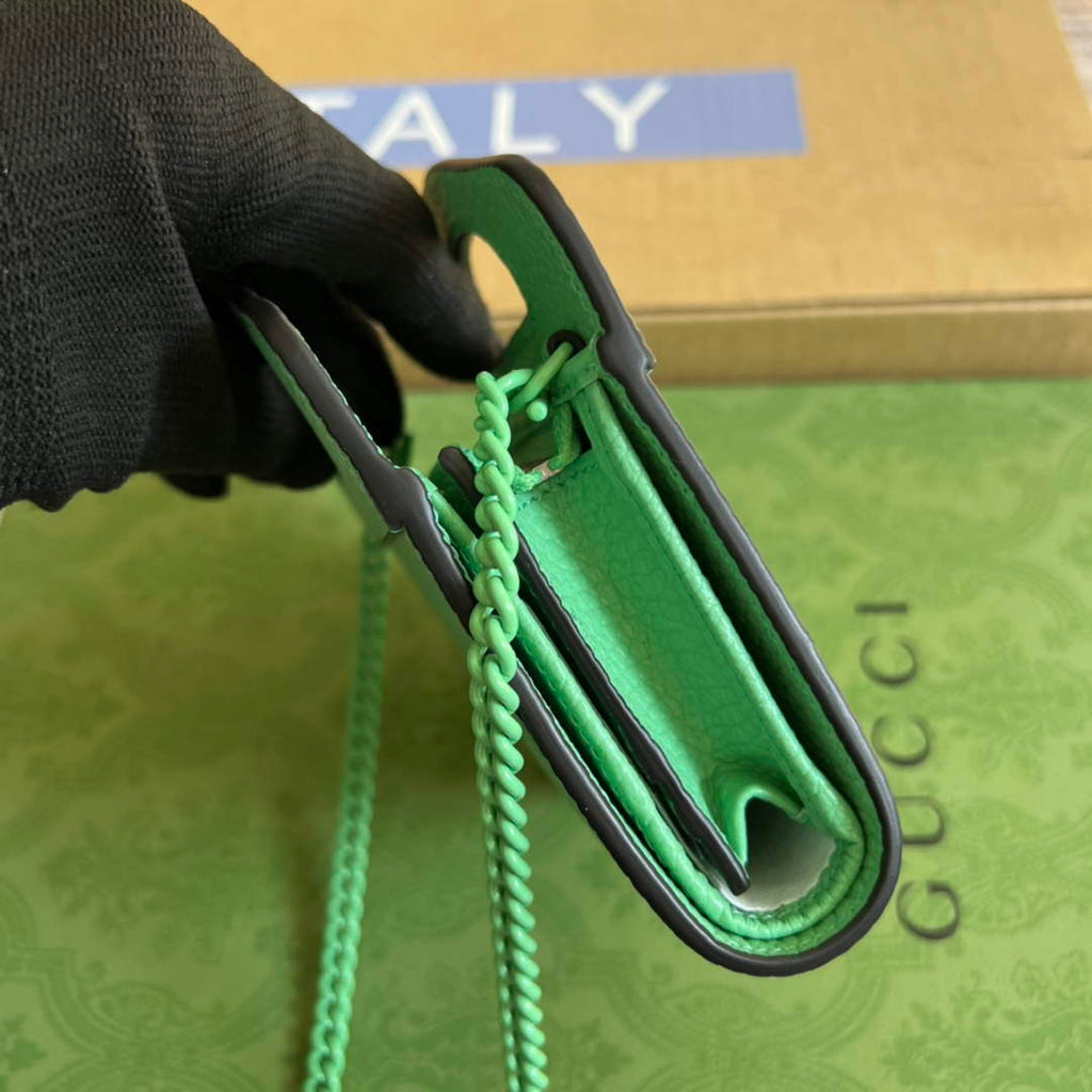 Gucci ‎701074 GG Marmont top handle card case wallet green leather