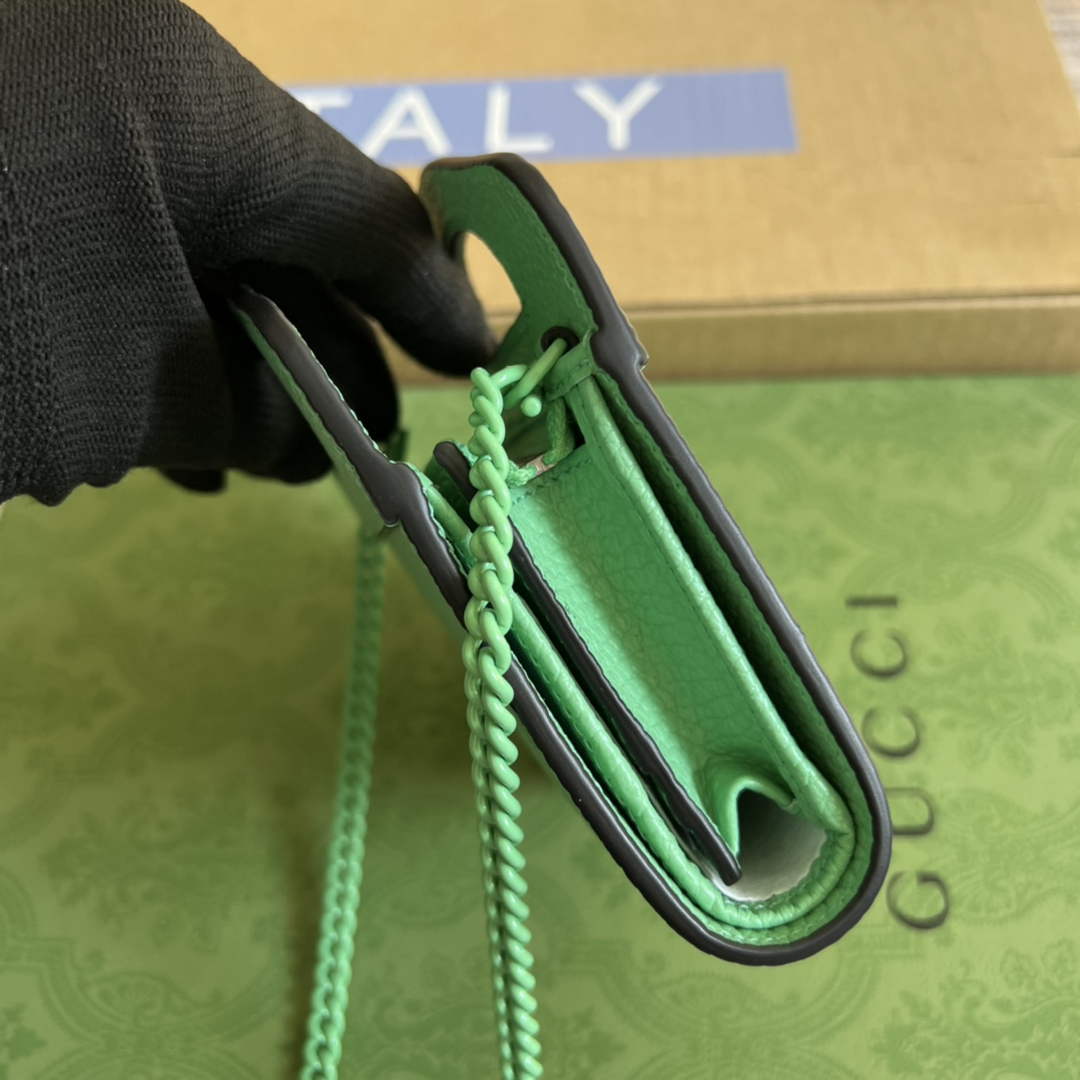 Gucci ‎701074 GG Marmont top handle card case wallet green leather