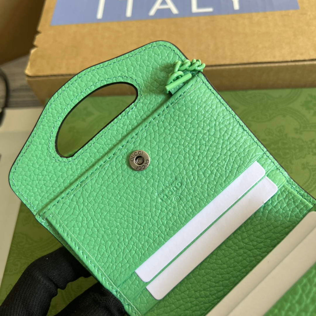 Gucci ‎701074 GG Marmont top handle card case wallet green leather