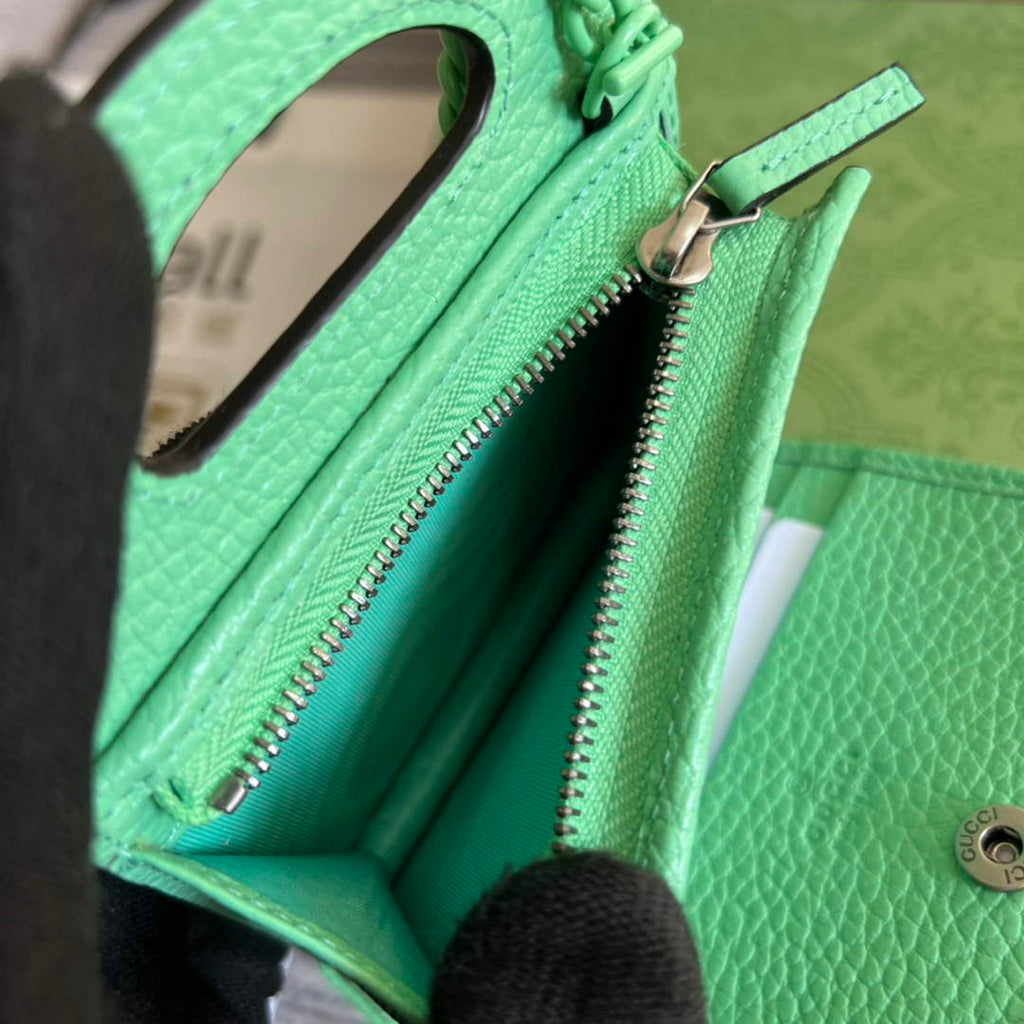 Gucci ‎701074 GG Marmont top handle card case wallet green leather