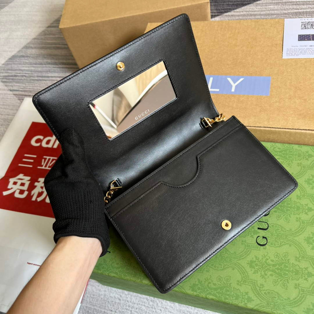 Gucci ‎723787 GG Matelassé chain wallet black leather