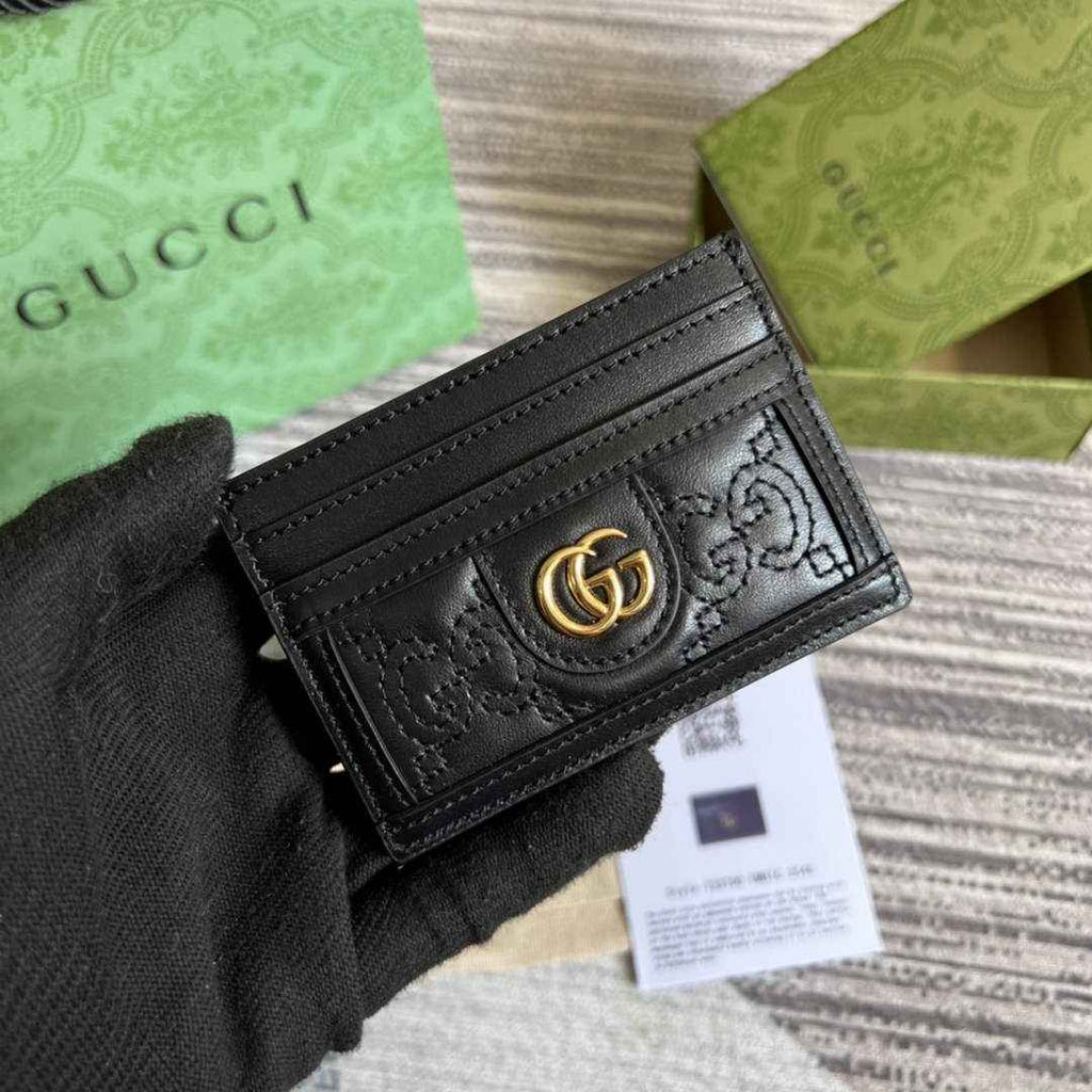 Gucci ‎723790 GG Matelassé card case black leather